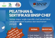 Ingin Jadi Chef Profesional Yang Kompetens? ASMI Buka Pelatihan & Sertifikasi BNSP-nya di Bandung, Amankan Kursinya Sekarang! Fliyer pelatihan BNSP Chef dari ASMI