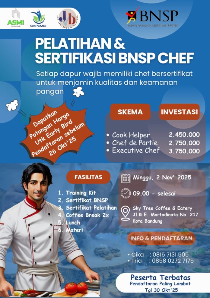 Fliyer pelatihan BNSP Chef dari ASMI Fliyer pelatihan BNSP Chef dari ASMI