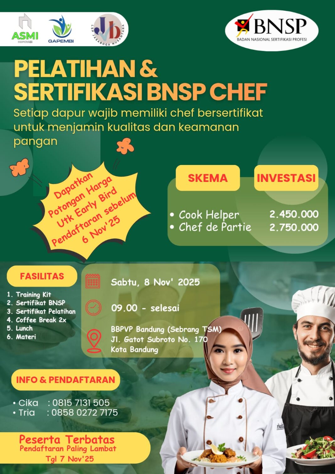 Fliyer informasi berisi jadwal pelatihan Chef BNSP Fliyer informasi berisi jadwal pelatihan Chef BNSP