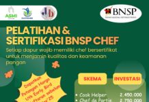 Jadilah Chef Profesional yang Diakui Secara Nasional! Fliyer informasi berisi jadwal pelatihan Chef BNSP
